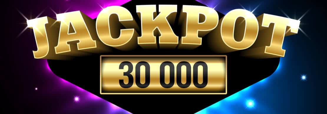 a visual of a $30,000 jackpot which is probably a random jackpot. The background ranges from light purple to dark blue.