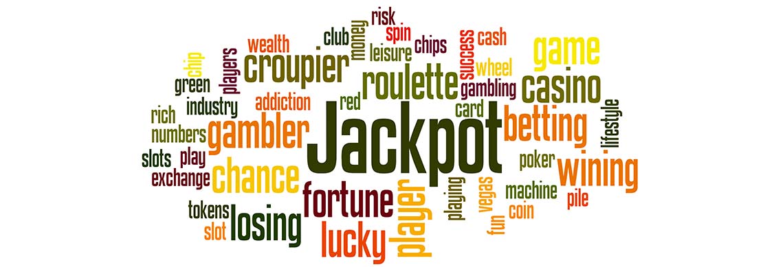 Words jackpot, slots, roulette, poker and more floating around 