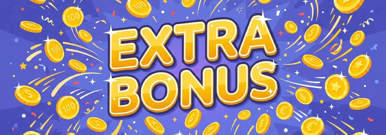 The words Extra Bonus with gold coins flying around