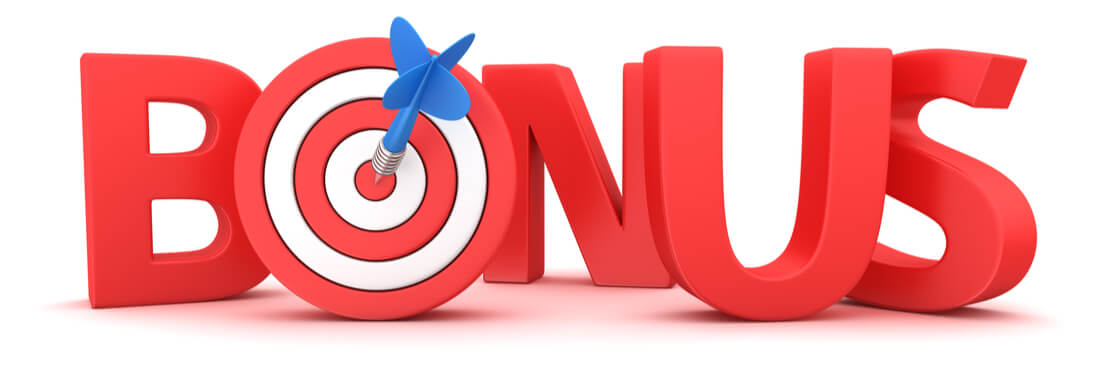 the word BONUS in red with a bullseye and dart in place of the 'o'