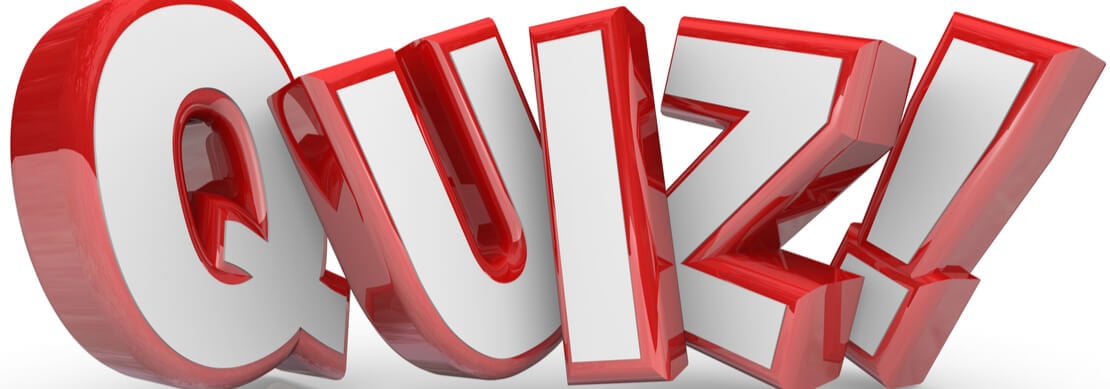 QUIZ written in big red and white letters