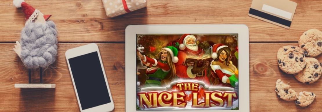 The slot game "The Nice List" on a laptop screen