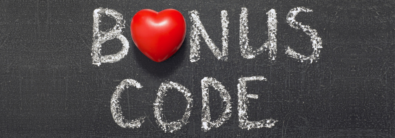 the words bonus code written in chalk on a chalkboard with the o in bonus a bright red heart