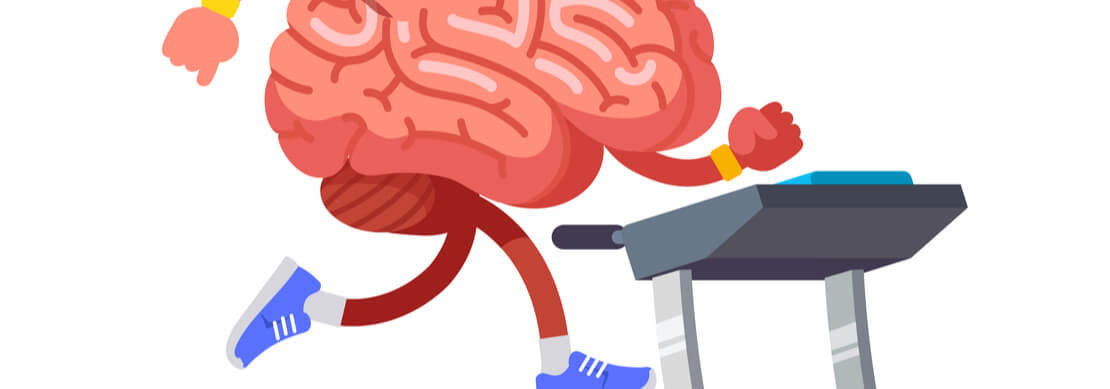 drawing of a brain working out on a treadmill