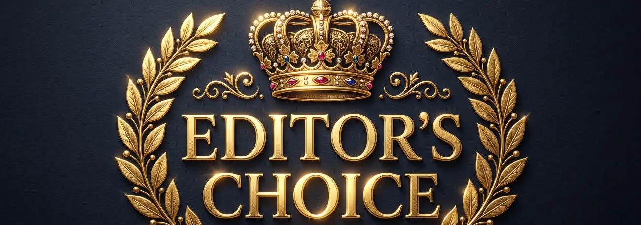 The words Editor's Choice in gold with a crown above and laurels around the sides