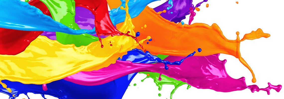 a large splash of colors: red, orange, yellow, light blue, dark blue, purple, and green.