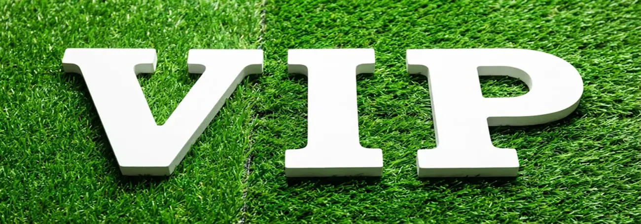 the letters VIP in large white caps on a green synthetic grass background
