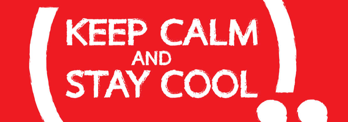 Stay Calm, Stay Cool in white letters on a red background