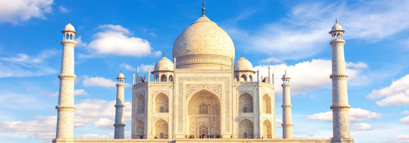 the great Taj Mahal in India against a beautiful blue sky