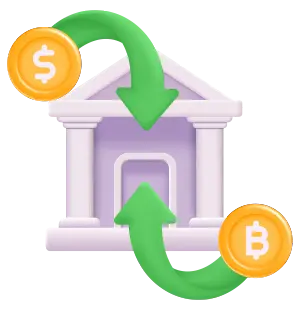 Cryptocurrency bank exchange process with arrows illustration