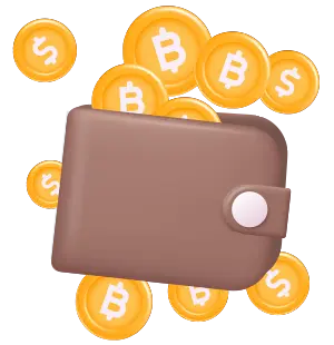 Digital wallet with Bitcoin coins on display