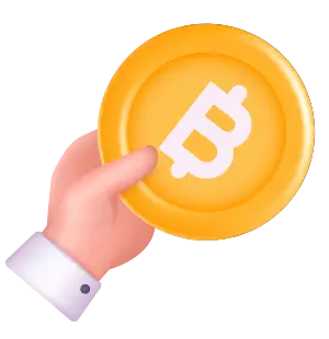 Hand holding a Bitcoin gold coin illustration